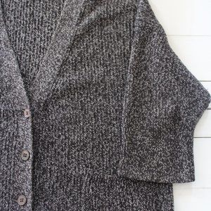 GAP Black and White Marled Three-Quarter Sleeve Long Knit Button Up Cardigan